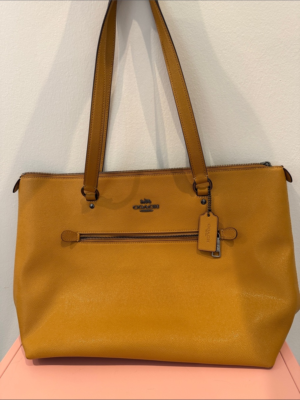 Coach Leather Tote in Mustard Yellow